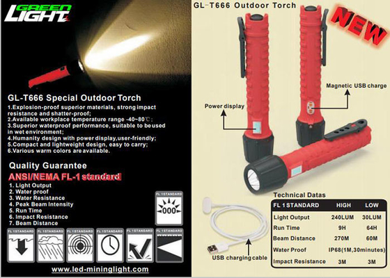 Lanterna LED 1300Lum Lanterna USB Recarregável Tela Digital IP68 Anti Explosivo Lanterna Led para Exterior