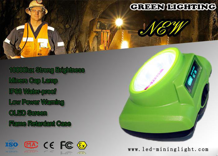 Verde 15000 Lux Cordless Mining Lights, luz da cabeça da mineração do diodo emissor de luz da tela de Oled